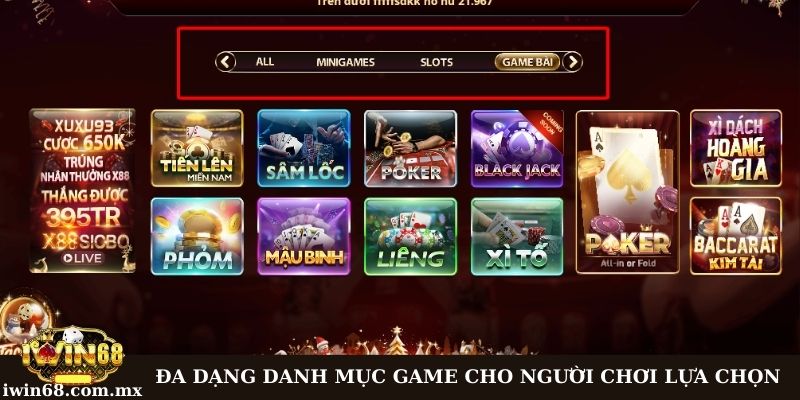 Đa dạng danh mục trò chơi hấp dẫn dành cho người chơi